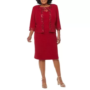 Maya Brooke Plus 3/4 Sleeve Embellished Jacket Dress